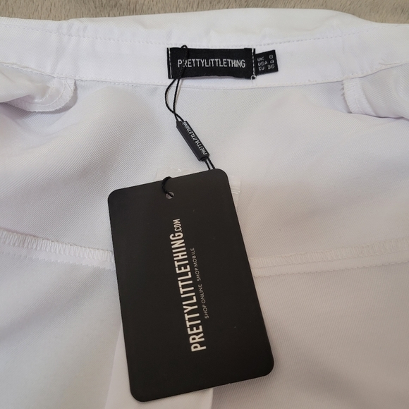 PrettyLittleThing White Flare Puff Sleeve Tie Waist Shirt Dress size 4 - Picture 11 of 13